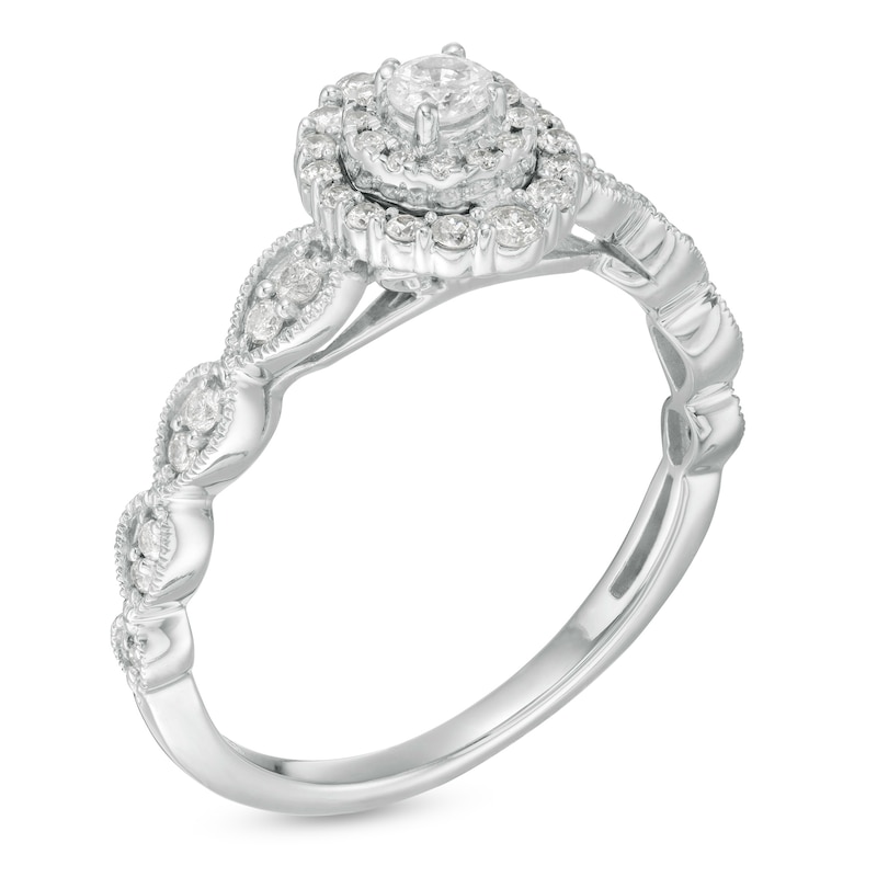 Main Image 3 of 3/8 CT. T.W. Diamond Double Frame Art Deco Vintage-Style Engagement Ring in 10K White Gold