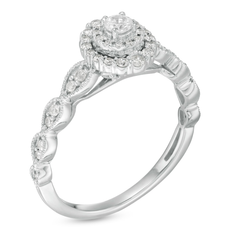 3/8 CT. T.W. Diamond Double Frame Art Deco Vintage-Style Engagement Ring in 10K White Gold