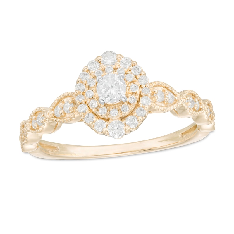 Main Image 1 of 3/8 CT. T.W. Diamond Double Frame Art Deco Vintage-Style Engagement Ring in 10K Gold