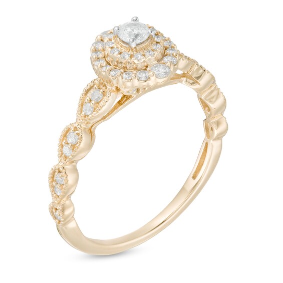 3/8 CT. T.w. Diamond Double Frame Art Deco Vintage-Style Engagement Ring in 10K Gold