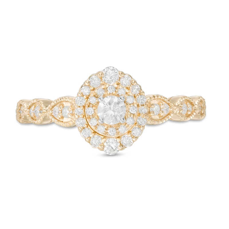 Main Image 4 of 3/8 CT. T.W. Diamond Double Frame Art Deco Vintage-Style Engagement Ring in 10K Gold