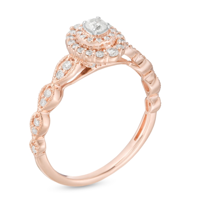 Main Image 3 of 3/8 CT. T.W. Diamond Double Frame Art-Deco Vintage-Style Engagement Ring in 10K Rose Gold