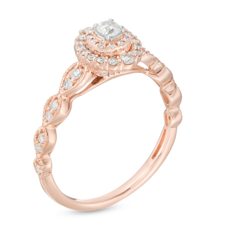 3/8 CT. T.W. Diamond Double Frame Art-Deco Vintage-Style Engagement Ring in 10K Rose Gold