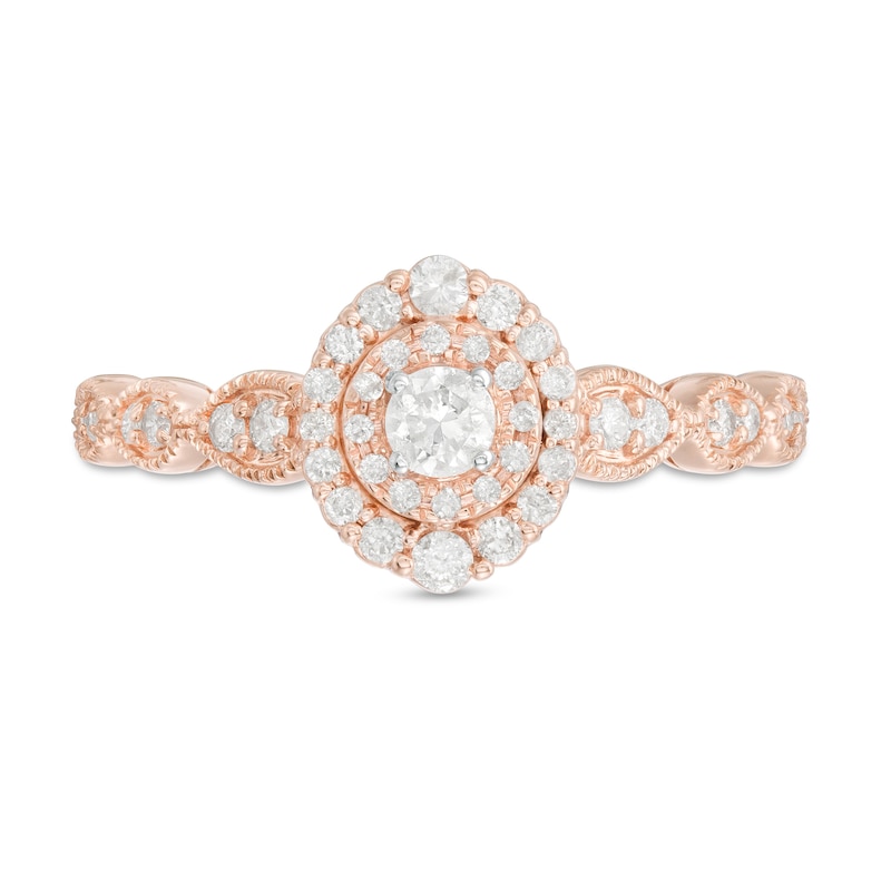 Main Image 4 of 3/8 CT. T.W. Diamond Double Frame Art-Deco Vintage-Style Engagement Ring in 10K Rose Gold