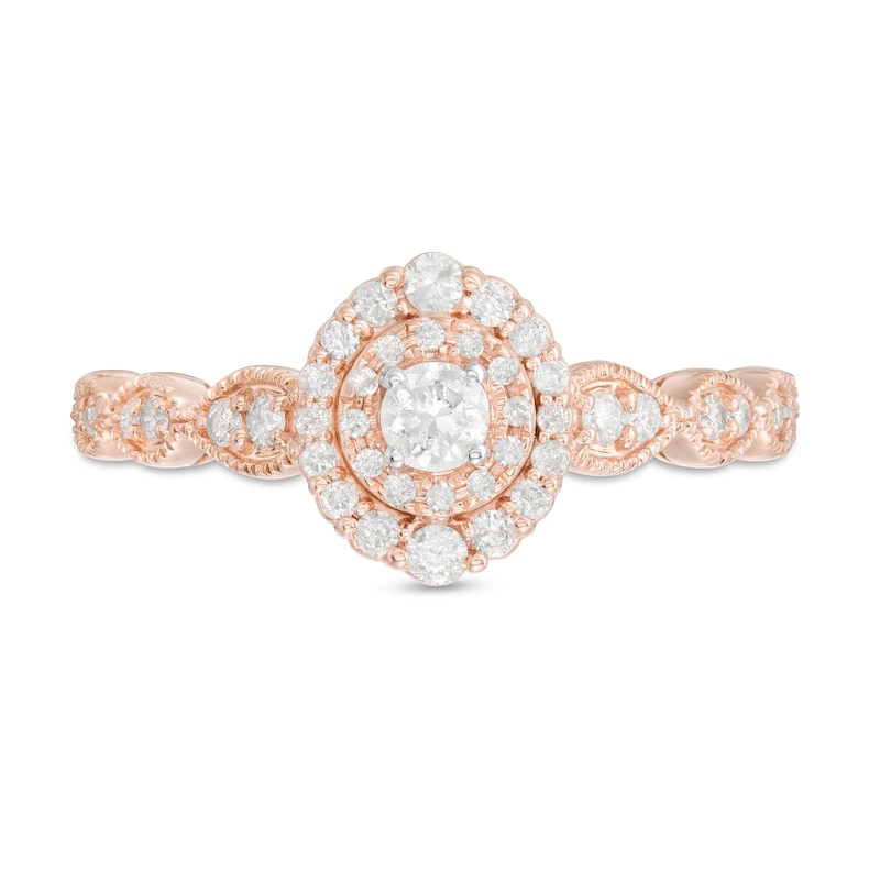 3/8 CT. T.W. Diamond Double Frame Art-Deco Vintage-Style Engagement ...