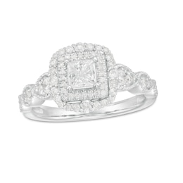 7/8 CT. T.W. Princess-Cut Diamond Double Frame Art Deco Vintage-Style Engagement Ring in 10K White Gold