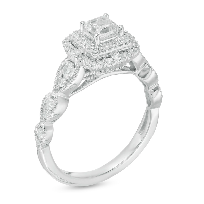 Main Image 3 of 7/8 CT. T.W. Princess-Cut Diamond Double Frame Art Deco Vintage-Style Engagement Ring in 10K White Gold