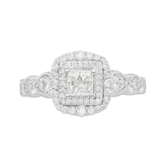 7/8 CT. T.w. Princess-Cut Diamond Double Frame Art Deco Vintage-Style Engagement Ring in 10K White Gold