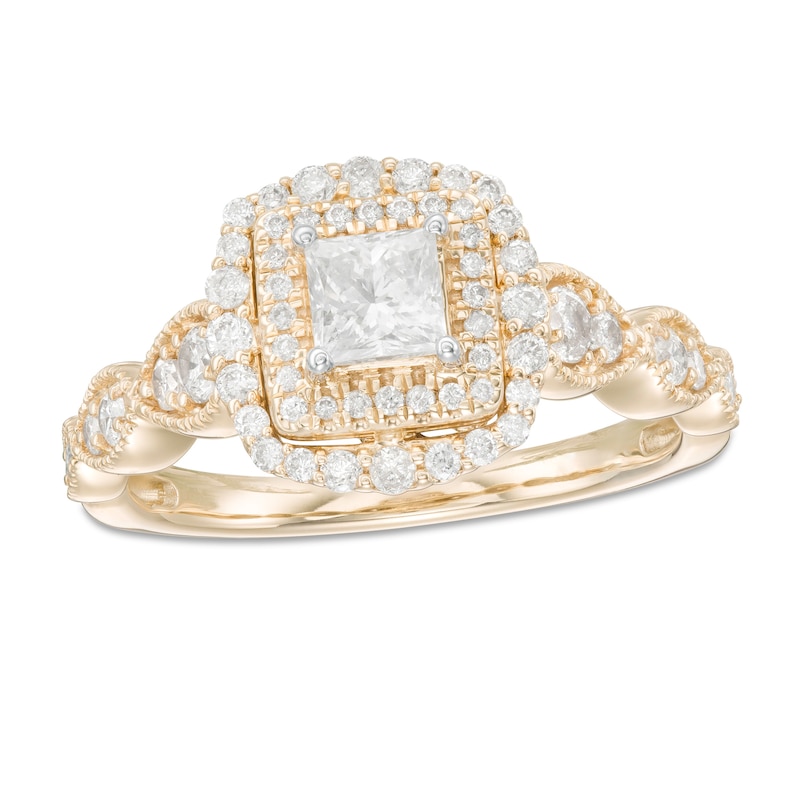 7/8 CT. T.W. Princess-Cut Diamond Double Frame Art Deco Vintage-Style Engagement Ring in 10K Gold