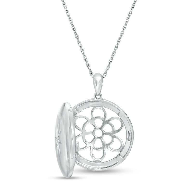 Diamond Accent Sunburst Locket in Sterling Silver