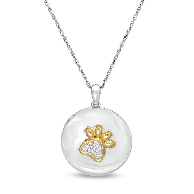 1/20 CT. T.W Composite Diamond Round Paw Print Locket in Sterling Silver and 10K Gold