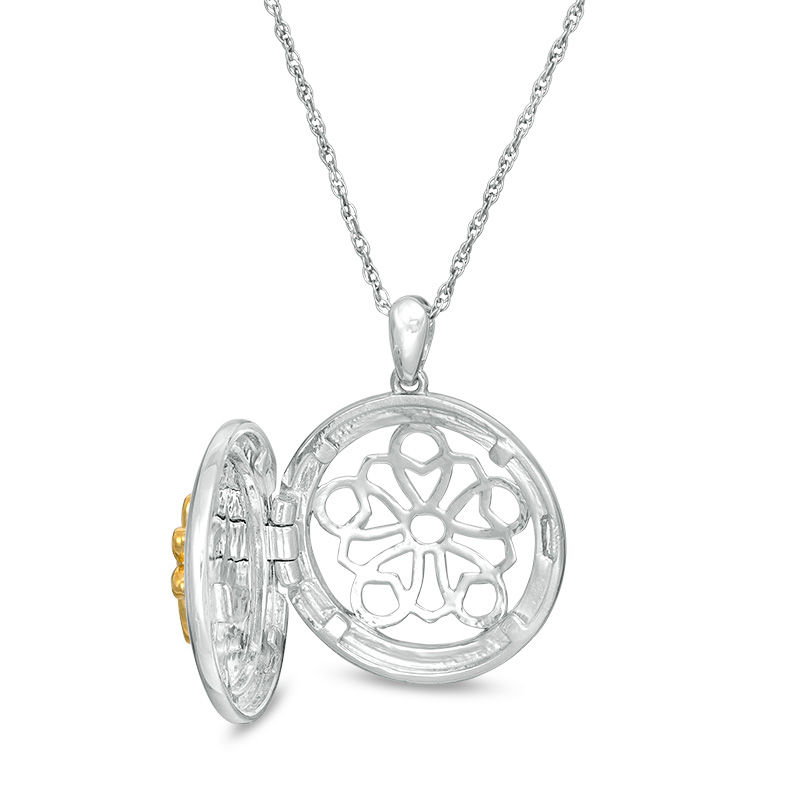 1/20 CT. T.W Composite Diamond Round Paw Print Locket in Sterling Silver and 10K Gold