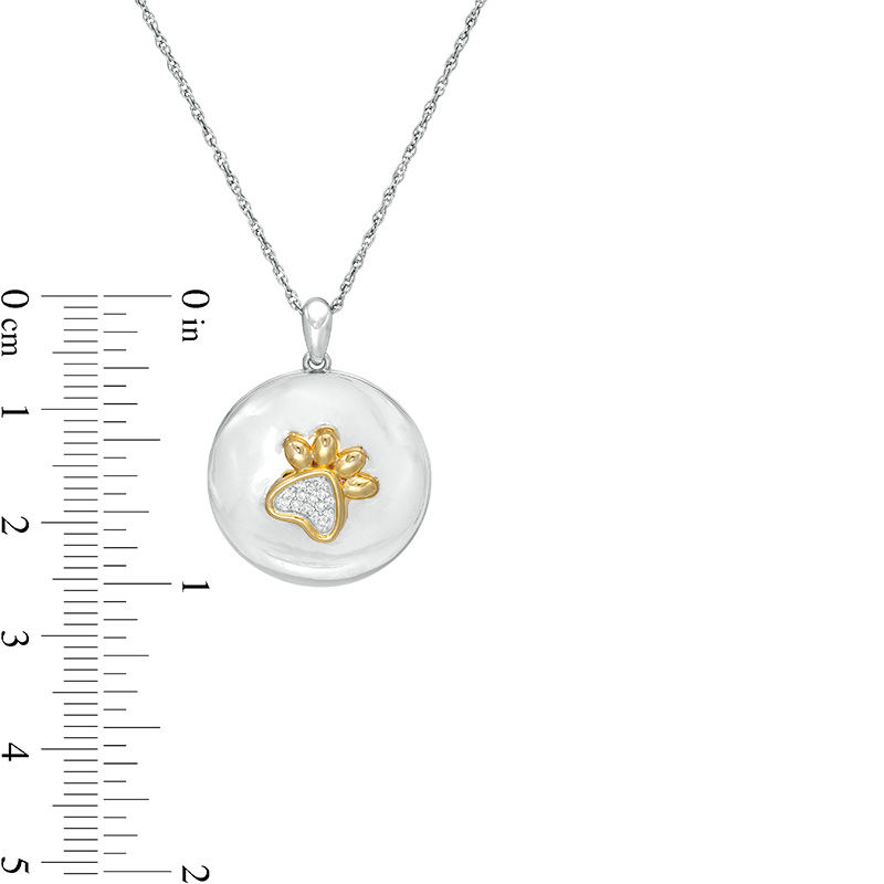 1/20 CT. T.W Composite Diamond Round Paw Print Locket in Sterling Silver and 10K Gold