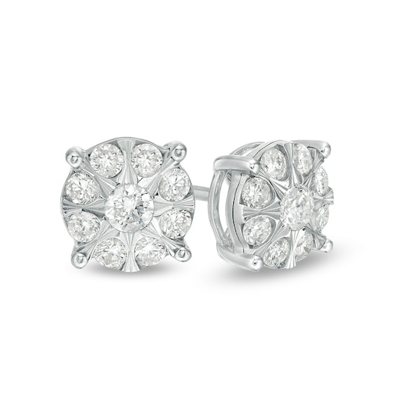 1/2 CT. T.w. Multi-Diamond Frame Stud Earrings in 10K White Gold