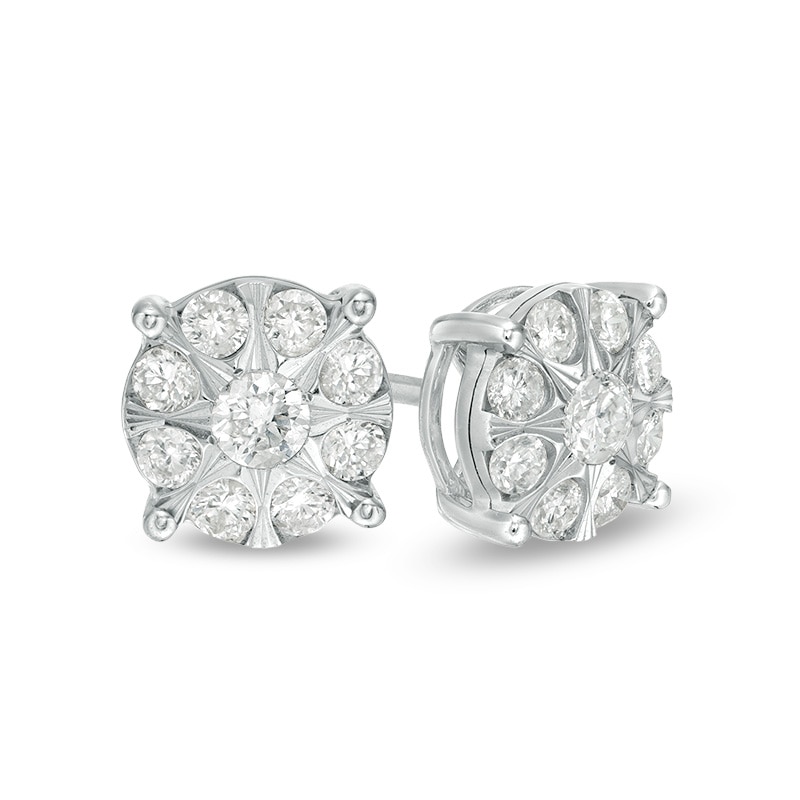 Main Image 1 of 1/2 CT. T.W. Multi-Diamond Frame Stud Earrings in 10K White Gold