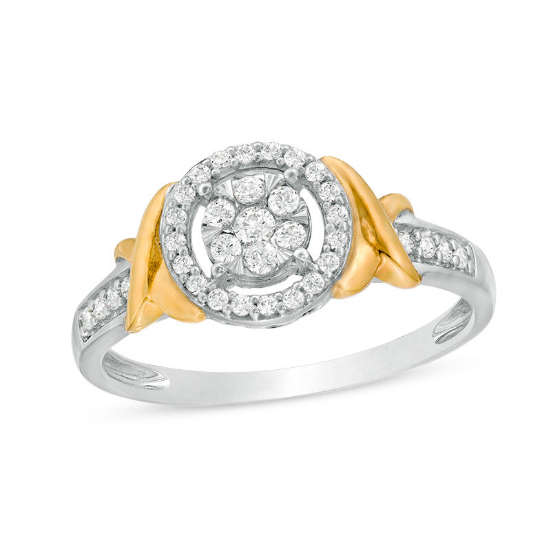 Main Image 1 of 1/4 CT. T.W. Composite Diamond Frame "X" Collar Ring in 10K Two-Tone Gold