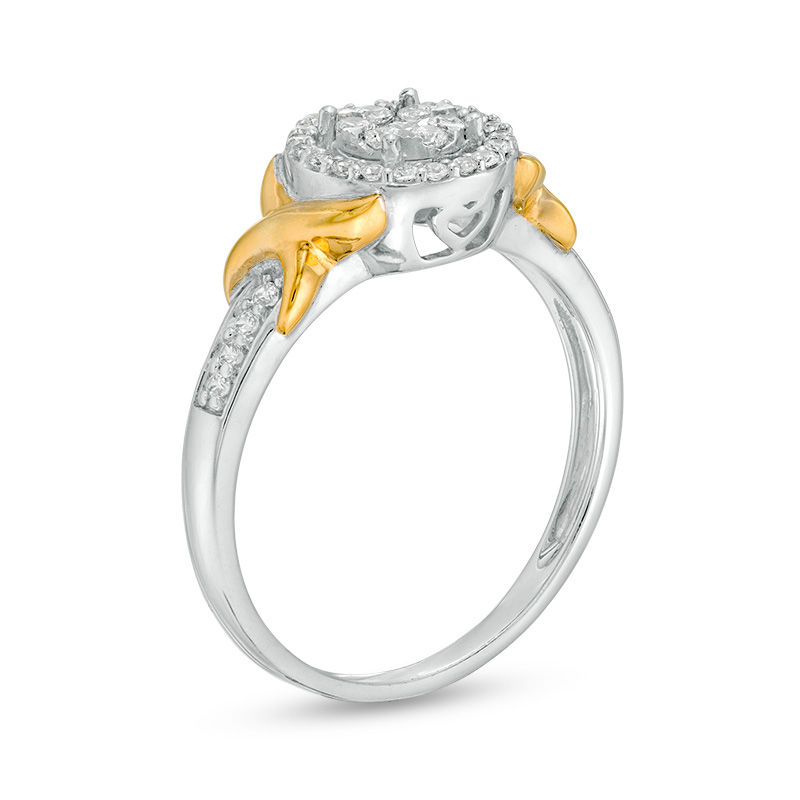 Main Image 3 of 1/4 CT. T.W. Composite Diamond Frame "X" Collar Ring in 10K Two-Tone Gold