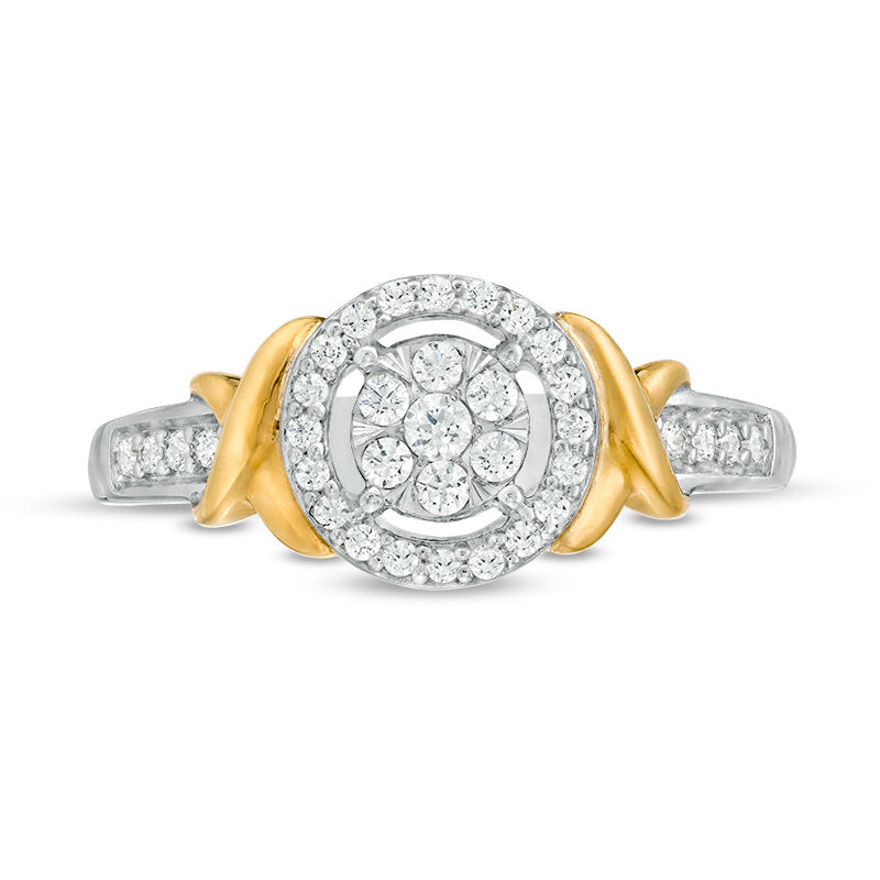 Main Image 4 of 1/4 CT. T.W. Composite Diamond Frame "X" Collar Ring in 10K Two-Tone Gold