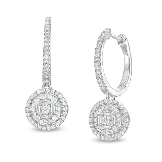 1/2 CT. T.w. Multi-Diamond Double Frame Drop Earrings in 10K White Gold