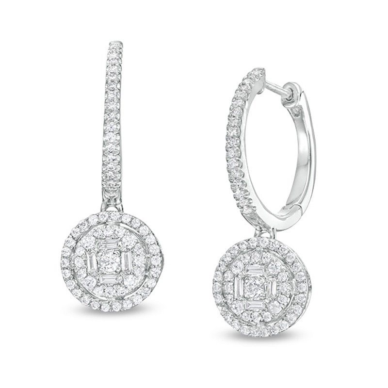 Main Image 1 of 1/2 CT. T.W. Multi-Diamond Double Frame Drop Earrings in 10K White Gold