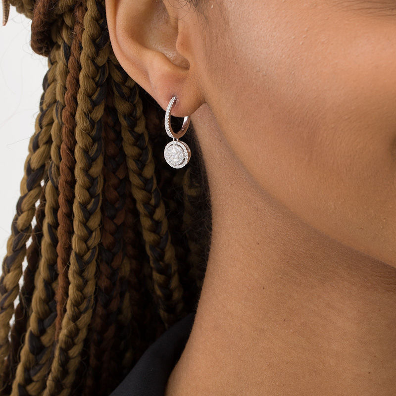 Main Image 2 of 1/2 CT. T.W. Multi-Diamond Double Frame Drop Earrings in 10K White Gold