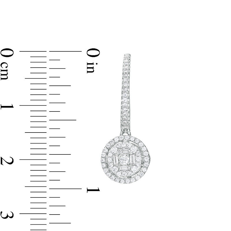 Main Image 3 of 1/2 CT. T.W. Multi-Diamond Double Frame Drop Earrings in 10K White Gold