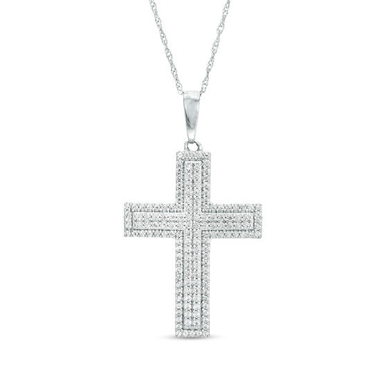 3/8 CT. T.w. Diamond Cross Pendant in 10K White Gold