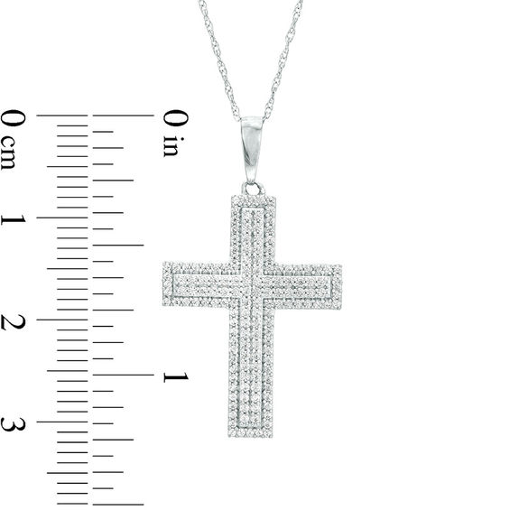 3/8 CT. T.w. Diamond Cross Pendant in 10K White Gold