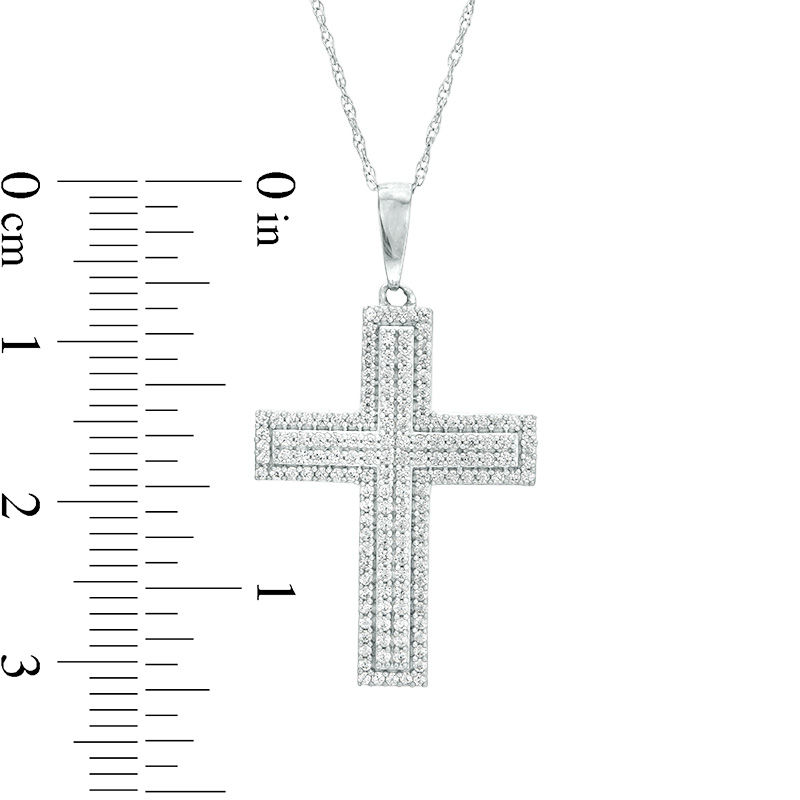 Main Image 3 of 3/8 CT. T.W. Diamond Cross Pendant in 10K White Gold