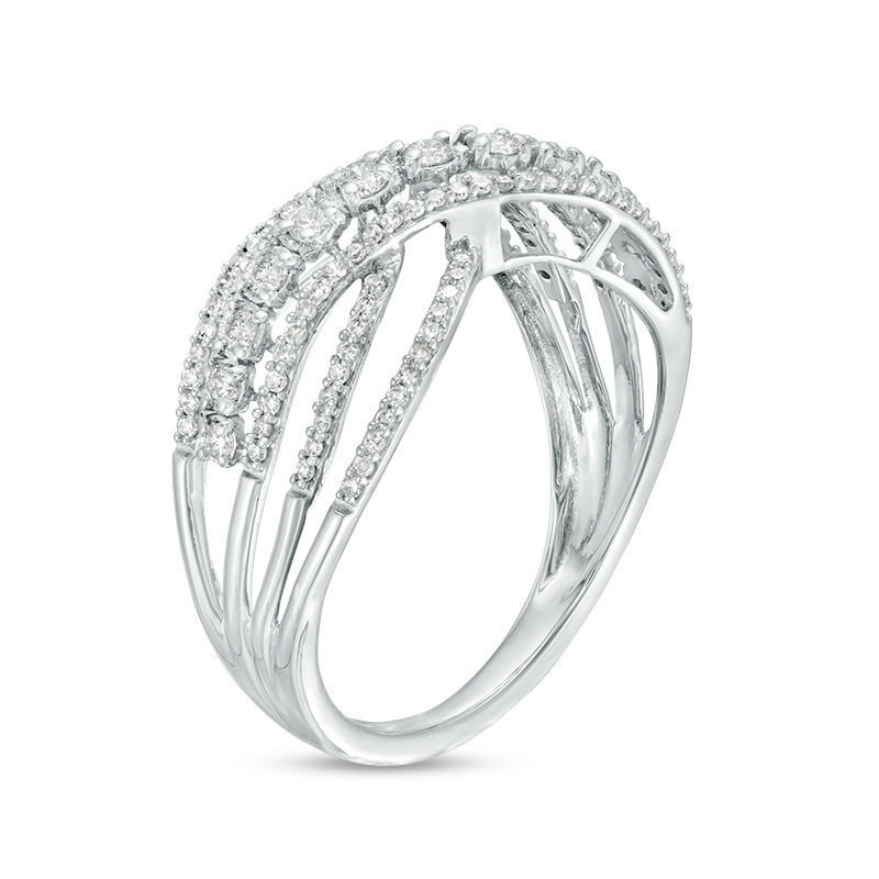 Main Image 3 of 1/2 CT. T.W. Diamond Crossover Ring in 10K White Gold