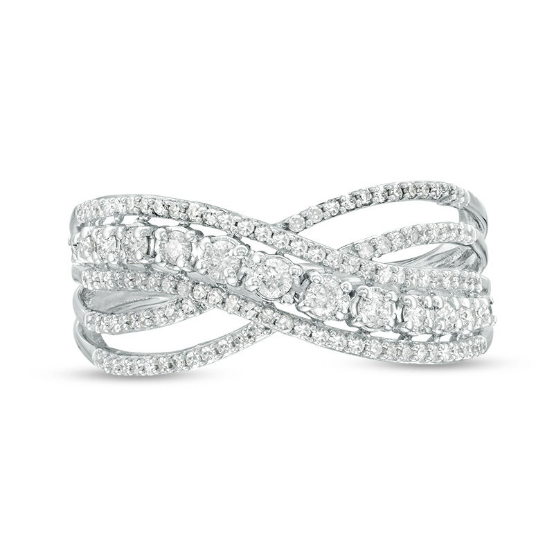 Main Image 4 of 1/2 CT. T.W. Diamond Crossover Ring in 10K White Gold