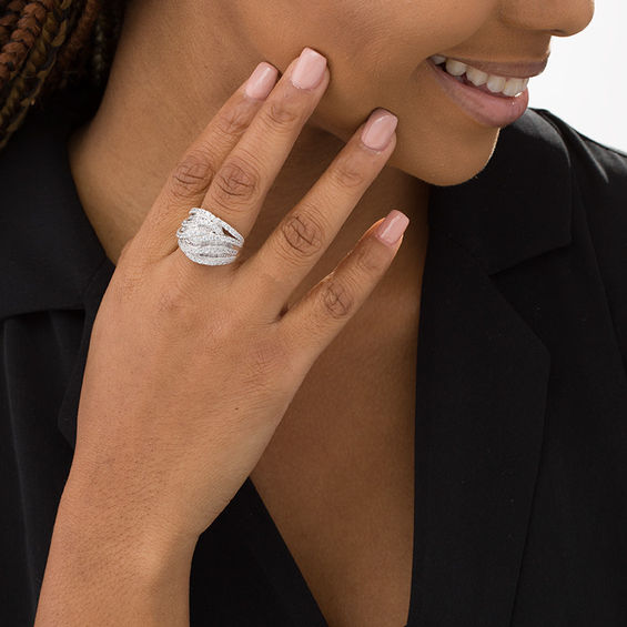 2 CT. T.w. Baguette and Round Diamond Multi-Row Wave Ring in 10K White Gold