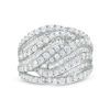 Thumbnail Image 4 of 2 CT. T.W. Baguette and Round Diamond Multi-Row Wave Ring in 10K White Gold