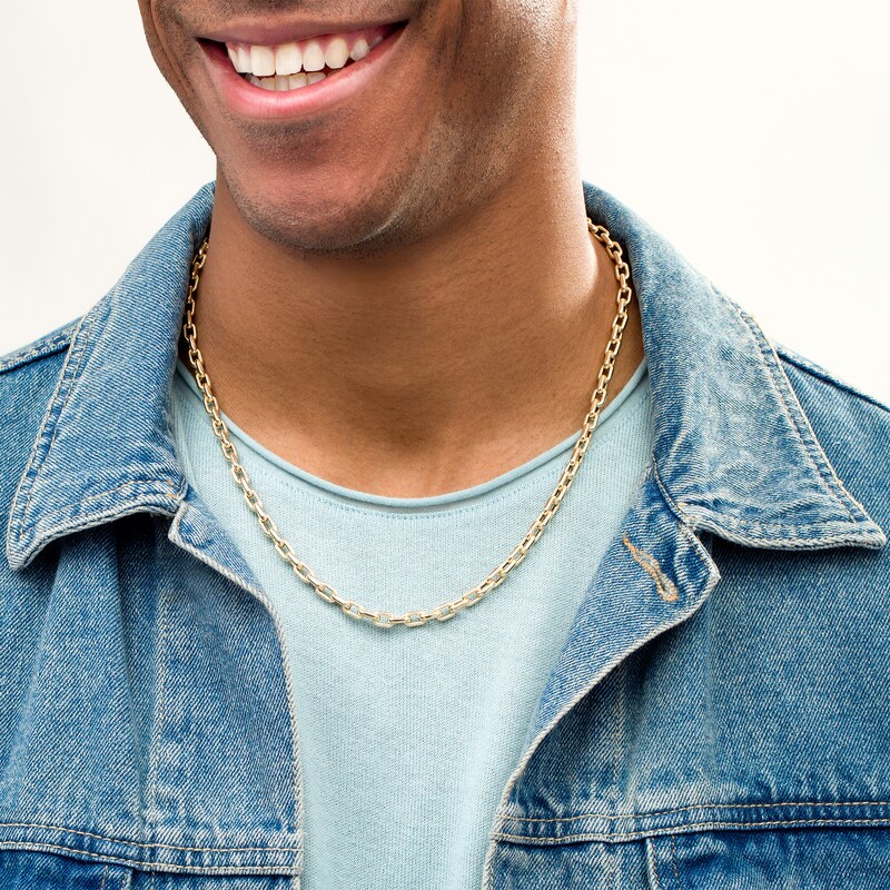 Main Image 2 of Made in Italy Men's 5.1mm Textured Cable Chain Necklace in 10K Gold - 22"
