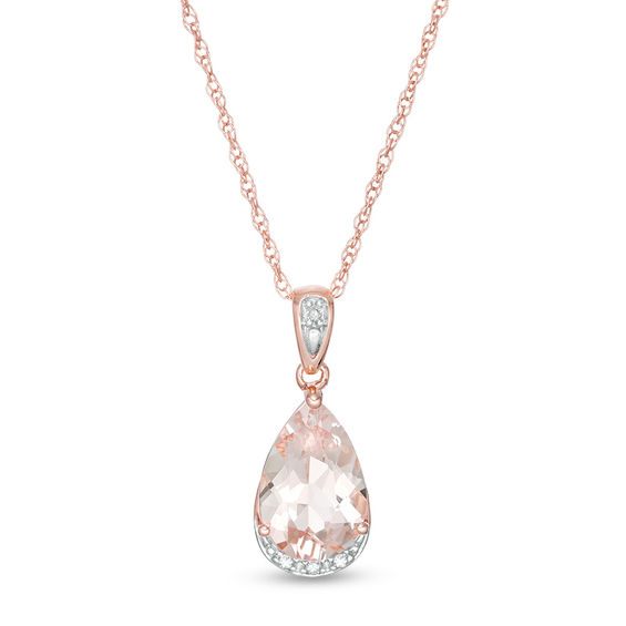 Pear-Shaped Morganite and Diamond Accent Drop Pendant in 10K Rose Gold