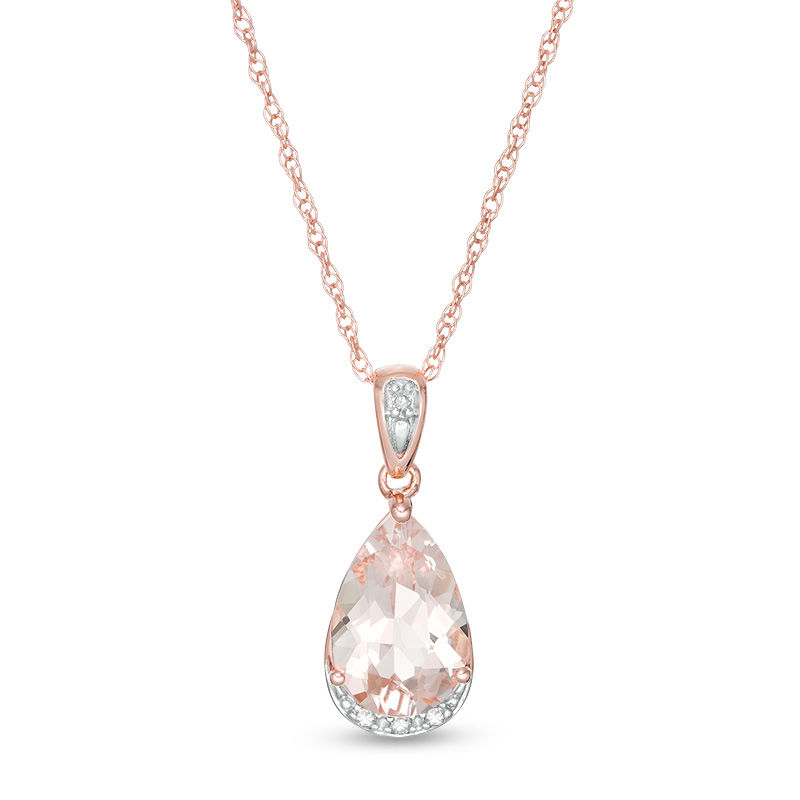 Main Image 1 of Pear-Shaped Morganite and Diamond Accent Drop Pendant in 10K Rose Gold
