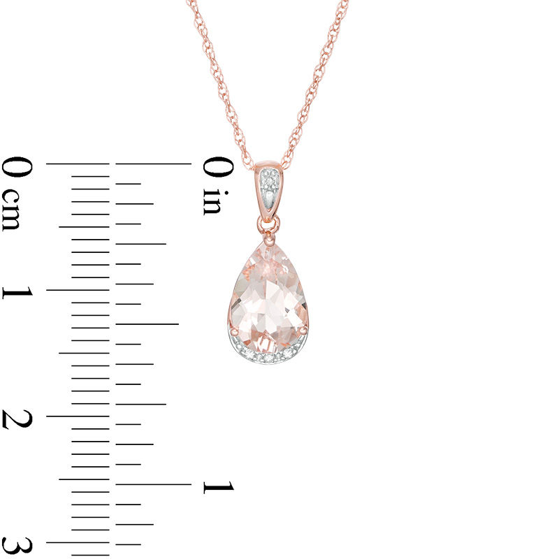 Main Image 3 of Pear-Shaped Morganite and Diamond Accent Drop Pendant in 10K Rose Gold
