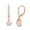 Thumbnail Image 0 of Pear-Shaped Morganite and 1/20 CT. T.W. Diamond Drop Earrings in 10K Rose Gold