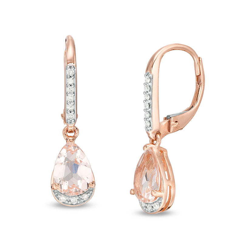 Pear-Shaped Morganite and 1/20 CT. T.W. Diamond Drop Earrings in 10K Rose Gold