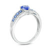 Thumbnail Image 3 of Pear-Shaped and Round Tanzanite and 1/20 CT. T.W. Diamond Triple Row Ring in 10K White Gold