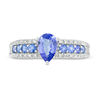 Thumbnail Image 3 of Pear-Shaped and Round Tanzanite and 1/20 CT. T.W. Diamond Triple Row Ring in 10K White Gold