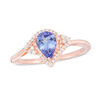 Thumbnail Image 1 of Pear-Shaped Tanzanite and 1/10 CT. T.W. Diamond Tri-Sides Bypass Ring in 10K Rose Gold