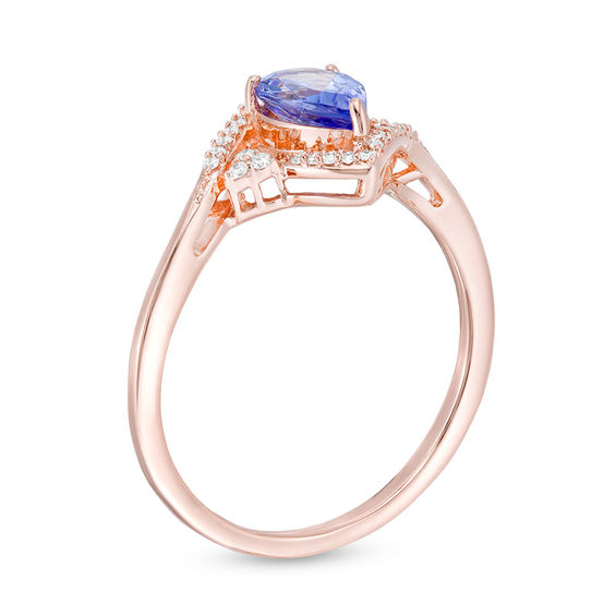 Pear-Shaped Tanzanite and 1/10 CT. T.w. Diamond Tri-Sides Bypass Ring in 10K Rose Gold