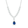 Thumbnail Image 0 of Lab-Created Blue and White Sapphire Frame Chain Link Necklace in Sterling Silver - 16"