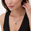 Thumbnail Image 1 of Lab-Created Blue and White Sapphire Frame Chain Link Necklace in Sterling Silver - 16"