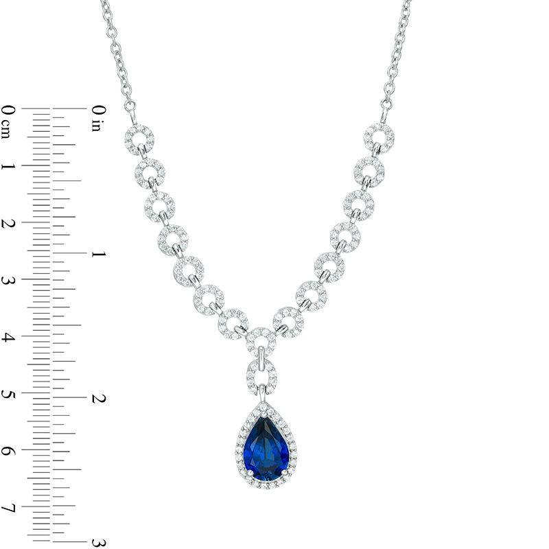 Lab-Created Blue and White Sapphire Frame Chain Link Necklace in Sterling Silver - 16"