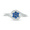 Thumbnail Image 4 of Blue Sapphire and 1/20 CT. T.W. Diamond Swirl Bypass Ring in 10K White Gold