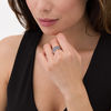 Thumbnail Image 2 of Blue Sapphire and 1/10 CT. T.W. Diamond Multi-Row Quilt Pattern Ring in 10K White Gold