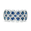 Thumbnail Image 4 of Blue Sapphire and 1/10 CT. T.W. Diamond Multi-Row Quilt Pattern Ring in 10K White Gold