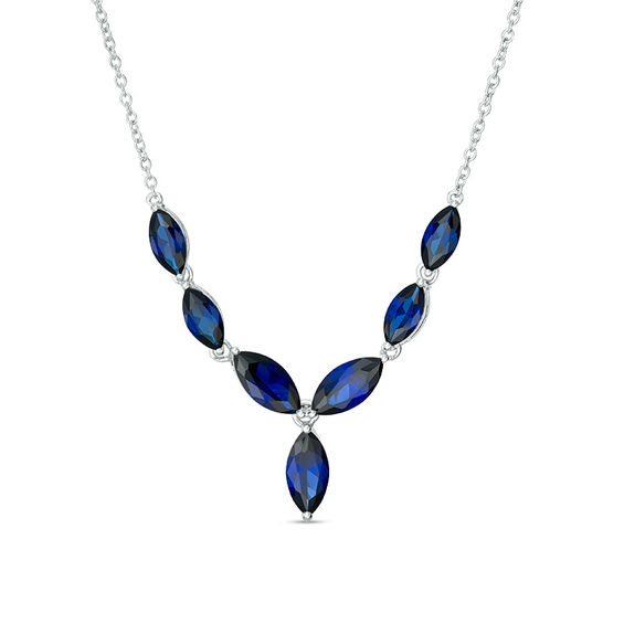 Marquise Lab-Created Blue Sapphire Necklace in Sterling Silver